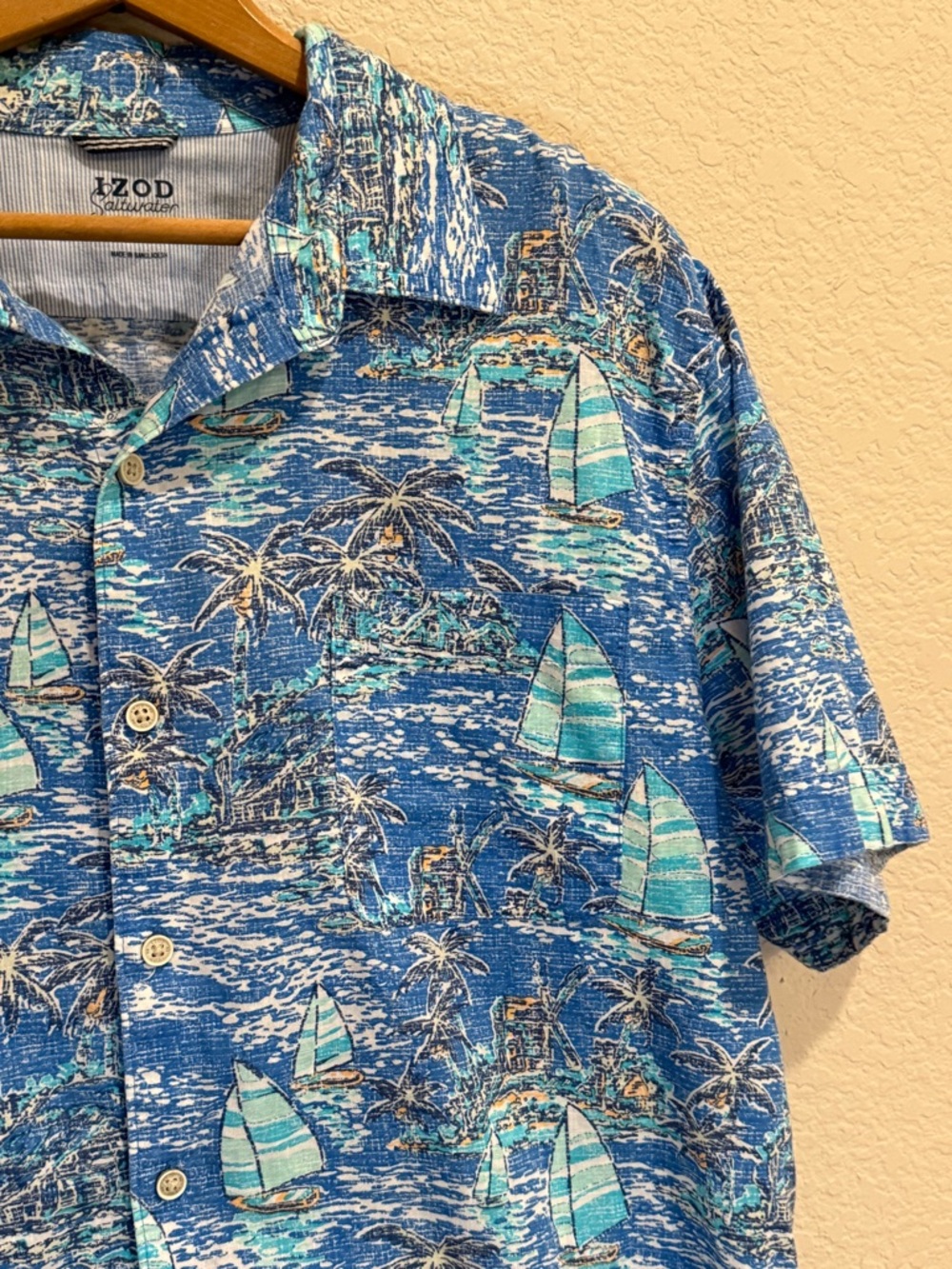 IZOD Saltwater Tropical Sailboat Palm Tree
Button Down Shirt Retro Men's XL - Picture 3 of 12